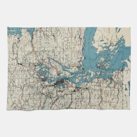 kaart van de Puget Sound (1919) Theedoek (Horizontaal)