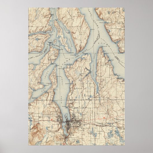 kaart van de Puget Sound (1934) Poster (Voorkant)