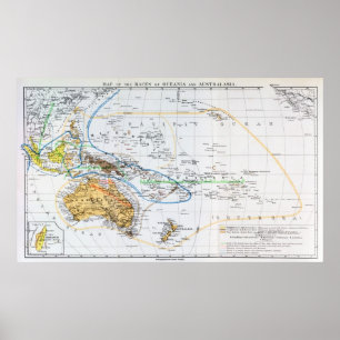 Kaart van de rassen Oceanië en Australazië Poster