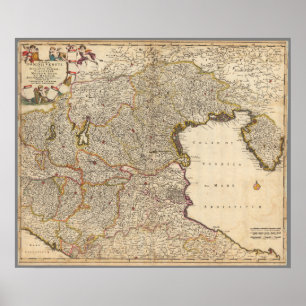 Kaart van de regio Venetië, Italië Poster