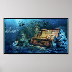 Kaart van de schatkist Kauai, Hawaii Poster