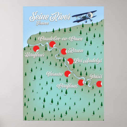 kaart van de Seine River France Poster (Voorkant)