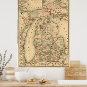 kaart van de spoorwegen van Michigan (1876) Poster (Keuken)