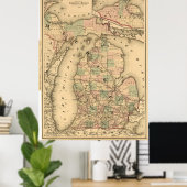 kaart van de spoorwegen van Michigan (1876) Poster (Thuiskantoor)