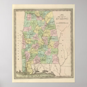 Kaart van de staat Alabama 2 Poster
