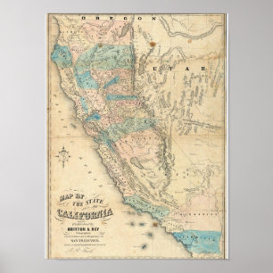 Kaart van de staat Californië Poster