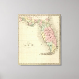 Kaart van de staat Florida Canvas Afdruk