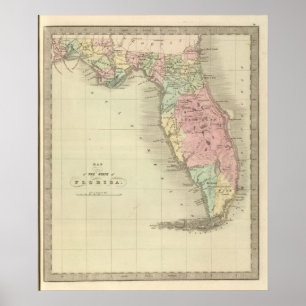 Kaart van de staat Florida Poster