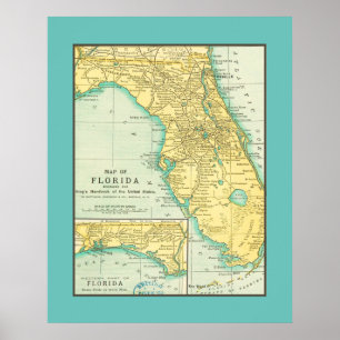 kaart van de staat Florida (VS) Poster