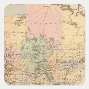 Kaart van de staat Minnesota, 1874 Vierkante Sticker