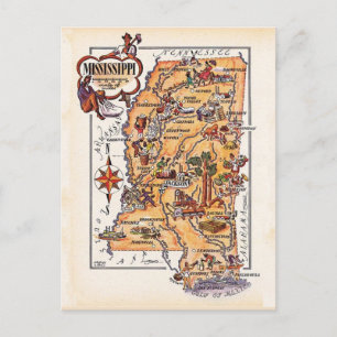 Kaart van de staat Mississippi Post Kaart