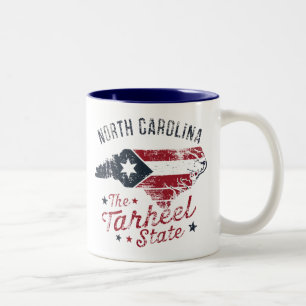 Kaart van de staat North Carolina The Tarheel Tweekleurige Koffiemok