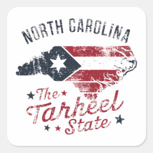 Kaart van de staat North Carolina The Tarheel Vierkante Sticker