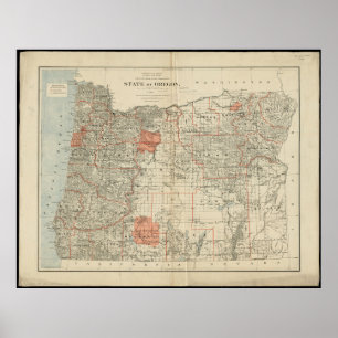 kaart van de staat Oregon Poster