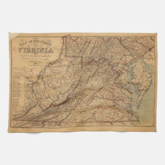 Kaart van de staat Virginia (1865) Theedoek (Horizontaal)