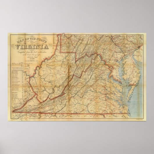 Kaart van de staat Virginia Poster (Voorkant)