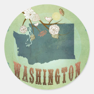 Kaart van de staat Washington - Groen Ronde Sticker