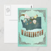 kaart van de staat Washington - Turquoise Blue (Voorkant / Achterkant)