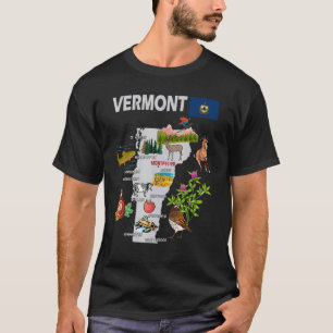 Kaart van de staatsmerken van Vermont T-shirt
