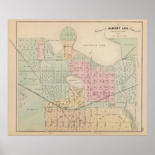 Kaart van de stad Albert Lea, Minnesota Poster (Voorkant)