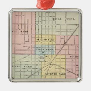 Kaart van de stad Galesburg, Monmouth en Aledo Metalen Ornament