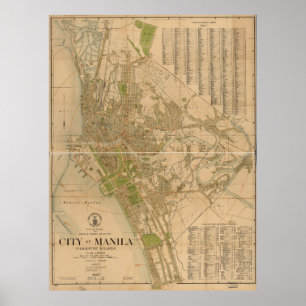 Kaart van de stad Manilla Filipijnse eilanden (192 Poster