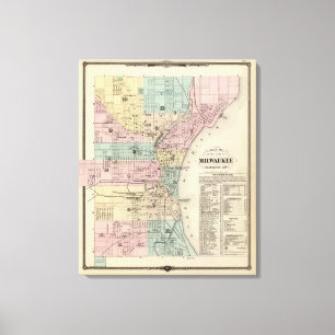 Kaart van de stad Milwaukee, Milwaukee Co. Canvas Afdruk