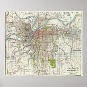  kaart van de stad Missouri (1920) Poster
