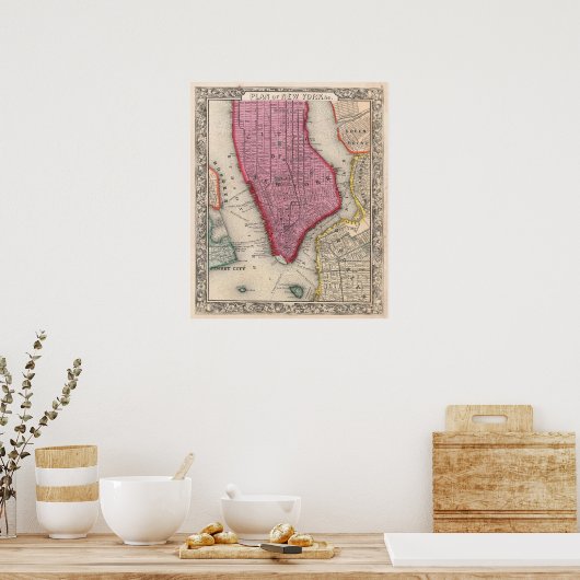  kaart van de stad New York (1860) Poster (Keuken)