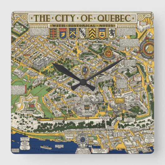 Kaart van de stad Quebec Vierkante Klok (Voorkant)