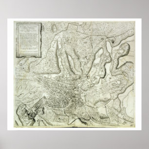 Kaart van de stad Rome, gegraveerd door de kunsten Poster