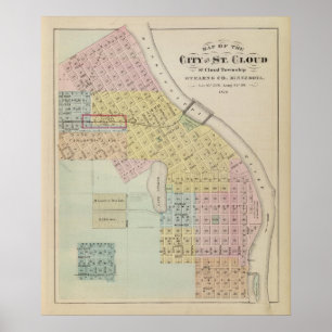 Kaart van de stad St. Cloud, Minnesota Poster