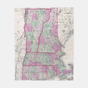  kaart van de staten van New England (1864) Fleece Deken