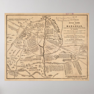  kaart van de strijd tegen Bull run (1861) Poster