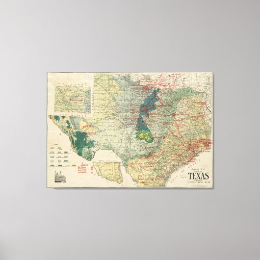 kaart van de Texas Oil and Gas Fields (1920) Canvas Afdruk (Voorkant)