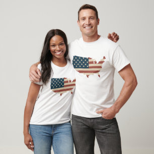 Kaart van de Verenigde Staten Amerikaanse vlag t- T-shirt