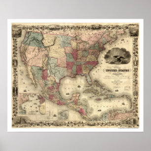 Kaart van de Verenigde Staten door Colton 1850 Poster