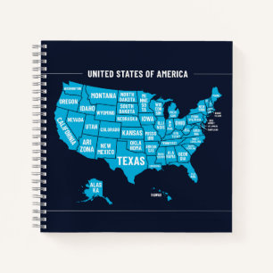 Kaart van de Verenigde Staten in Teal Minimalistis Notitieboek