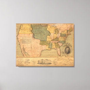 Kaart van de Verenigde Staten met George Washingto Canvas Afdruk