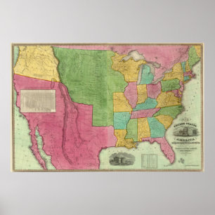 Kaart van de Verenigde Staten van Amerika 1833 Poster
