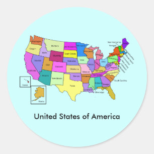 Kaart van de Verenigde Staten van Amerika Ronde Sticker