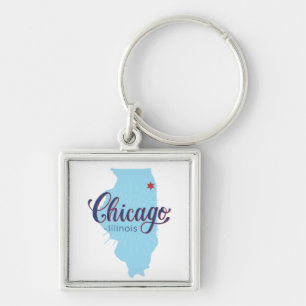 Kaart van de Vintage van Chicago Sleutelhanger