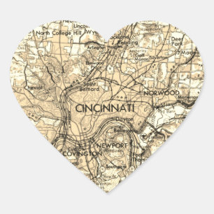 Kaart van de Vintage van Cincinnati Hart Sticker