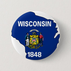 Kaart van de vlag van Wisconsin Ronde Button 5,7 Cm