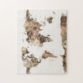 Kaart van de Waterverf Wereldkaart Sepia Legpuzzel (Verticaal)