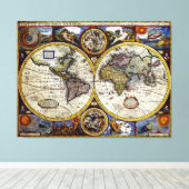 kaart van de wereld (1626) - Stijlvol Canvas Afdruk (Insitu (Houten vloer))