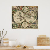  kaart van de wereld (1689) poster (Keuken)