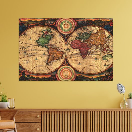 kaart van de wereld (1730) - Stijlvol Canvas Afdruk (Insitu (Woonkamer))