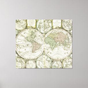 Kaart van de wereld 1744 canvas afdruk