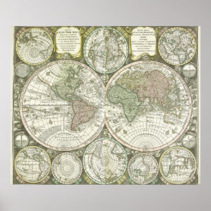 Kaart van de wereld 1744 poster